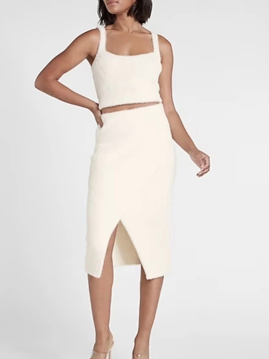 Express Dresses & Skirts - Express Fuzzy Fur Midi Ivory Pencil Skirt Sz L